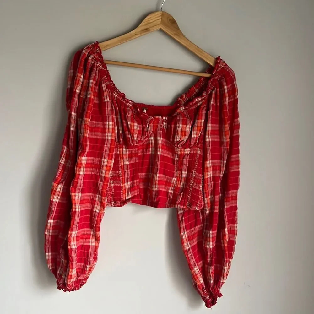Free People Cherry Bomb Balloon Sleeve Top View 3